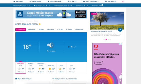 Page d'une ville du site de prévision météo France